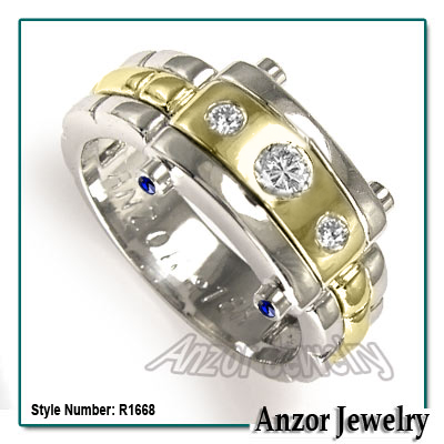 Men's Platinum & 18k Gold Burnish Set Diamond Ring R1668 Men's Platinum & 18k Gold Burnish Set Diamond Ring R1668