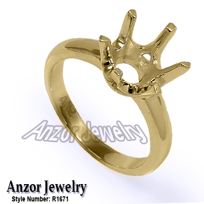 14k Yellow Gold Six-Prong Ring Mounting R1671