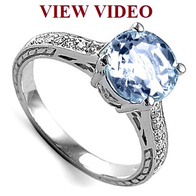 10K White Gold Aquamarine Diamond Ring R1674