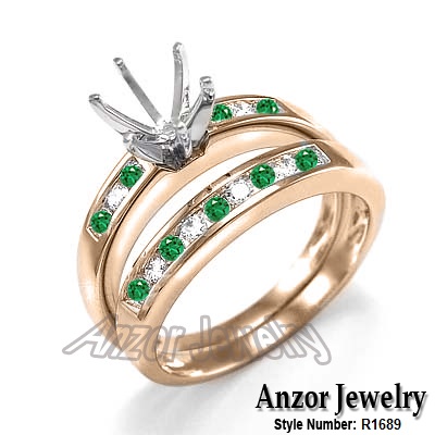 18k Diamond Tsavorite Engagement Ring Bridal Set R1689