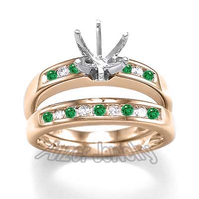 18k Diamond Tsavorite Engagement Ring Bridal Set R1689