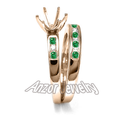 18k Diamond Tsavorite Engagement Ring Bridal Set R1689