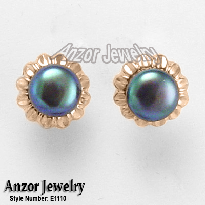 14k Sunflower Black Pearl Earrings E1110 14k Sunflower Black Pearl Earrings E1110