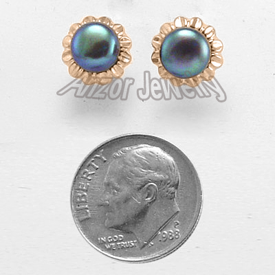 14k Sunflower Black Pearl Earrings E1110 14k Sunflower Black Pearl Earrings E1110