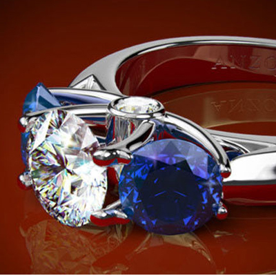 White and Blue Sapphire Diamond Ring 18k R1698
