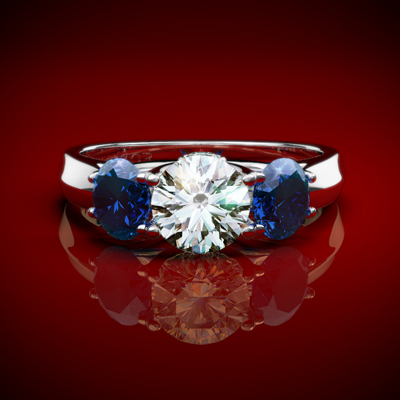 White and Blue Sapphire Diamond Ring 18k R1698
