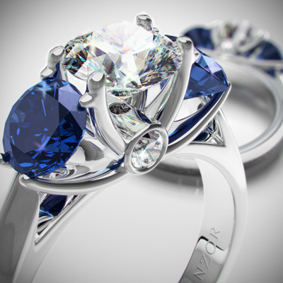 White and Blue Sapphire Diamond Ring 18k R1698