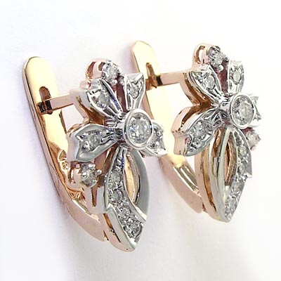 14k Rose & White Gold Diamond Fleur de Lis Earring E1117