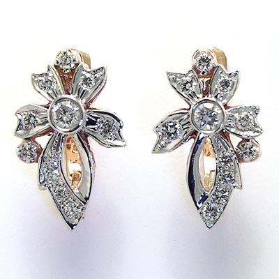 14k Rose & White Gold Diamond Fleur de Lis Earring E1117
