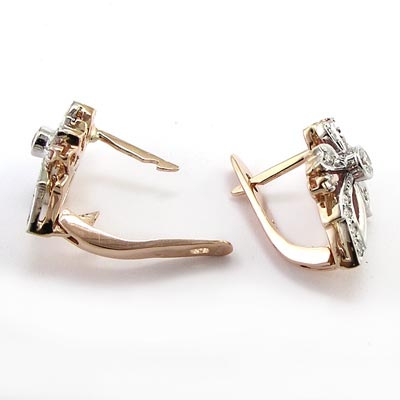 14k Rose & White Gold Diamond Fleur de Lis Earring E1117