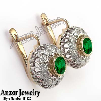 Russian Style Diamond & Emerald Earrings 585 E1120