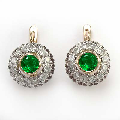 Russian Style Diamond & Emerald Earrings 585 E1120