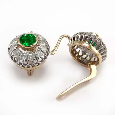 Russian Style Diamond & Emerald Earrings 585 E1120