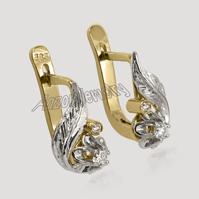 Russian Style Diamond Earrings 14k 585 E1115 Russian Style Diamond Earrings 14k 585 E1115