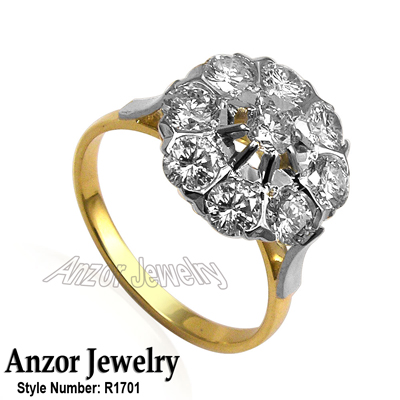 Russian Style 14k Yellow & White Gold Diamond Ring R1701