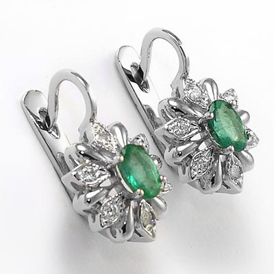 Russian Style Diamond Emerald Earrings 14k Gold E1278