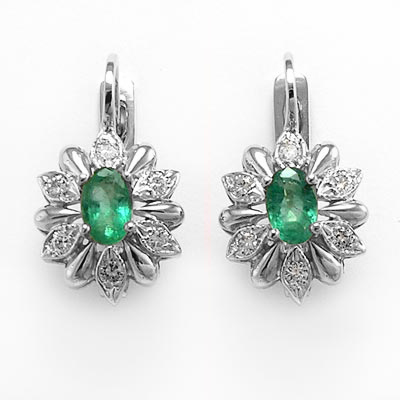 Russian Style Diamond Emerald Earrings 14k Gold E1278