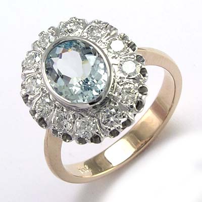 Russian Style Aquamarine Diamond Ring 14K 585 R1712