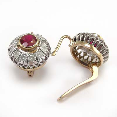 Russian Style Diamond & Ruby Earrings 585 E1119