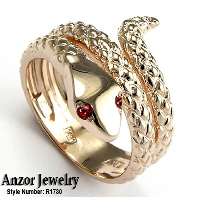 14k Twisted Serpent Rhodolite Garnet Men's Ring #R1730 