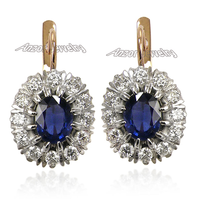 Russian style Sapphire and Diamond Earrings 14K E1137