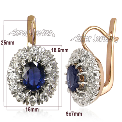 Russian style Sapphire and Diamond Earrings 14K E1137