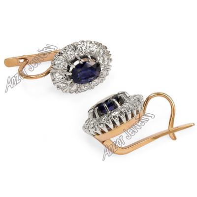 Russian style Sapphire and Diamond Earrings 14K E1137
