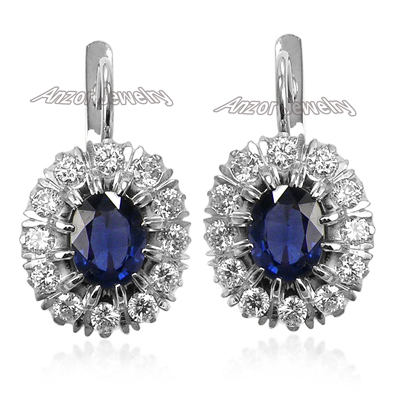 Russian Jewelry Sapphire & Diamond Earrings 14K E1139 Russian Jewelry Sapphire & Diamond Earrings 14K E1139