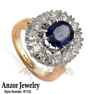 Russian Style Sapphire Diamond Ring 18K R1732
