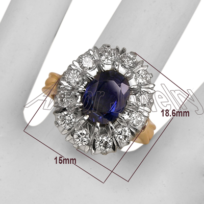 Russian Style Sapphire Diamond Ring 18K R1732