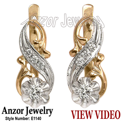 Russian Vintage Style Diamond Earring 585 E1140