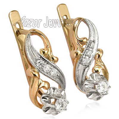 Russian Vintage Style Diamond Earring 585 E1140