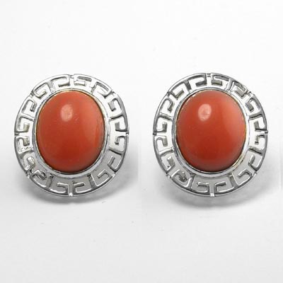 14k Gold Coral Greek Key Earrings E1126