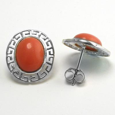 14k Gold Coral Greek Key Earrings E1126