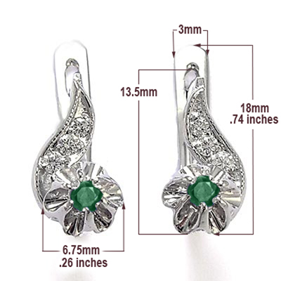 Russian Style Diamond & Emerald Earrings 14k Gold E1133