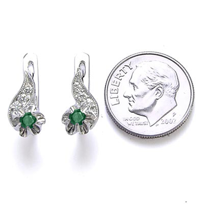 Russian Style Diamond & Emerald Earrings 14k Gold E1133