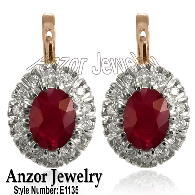 Russian Jewelry Ruby & Diamond Earrings 14K E1135