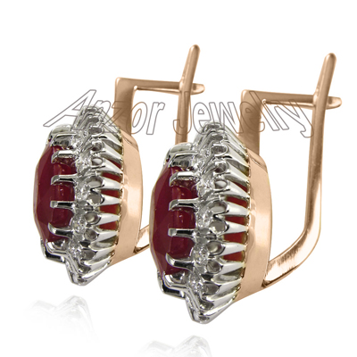 Russian Jewelry Ruby & Diamond Earrings 14K E1135