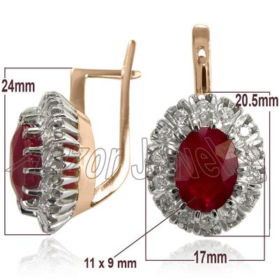 Russian Jewelry Ruby & Diamond Earrings 14K E1135