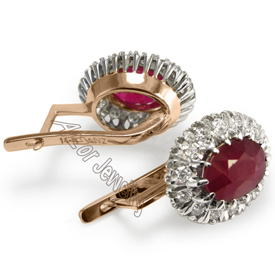 Russian Jewelry Ruby & Diamond Earrings 14K E1135