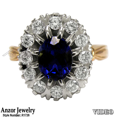 Russian Style Sapphire Diamond Ring 14K 585 R1726