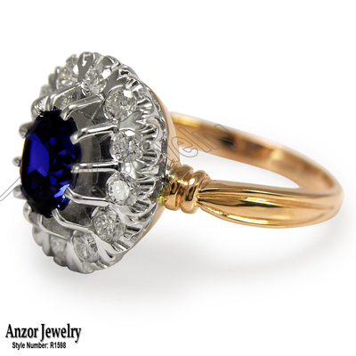 Russian Style Sapphire Diamond Ring 14K 585 R1726