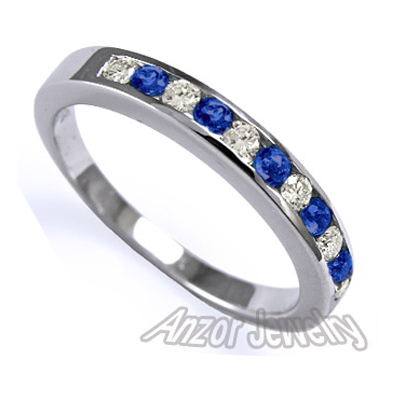 14k Gold Diamond & Sapphire Wedding Band Ring R1747