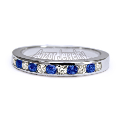 14k Gold Diamond & Sapphire Wedding Band Ring R1747