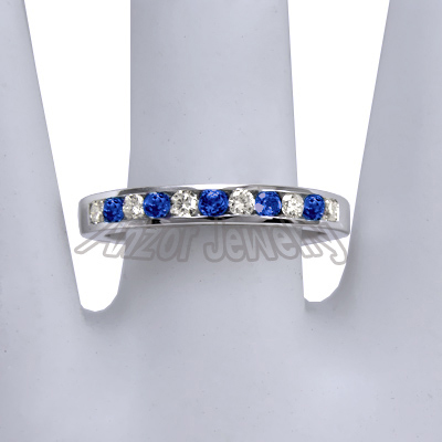 14k Gold Diamond & Sapphire Wedding Band Ring R1747