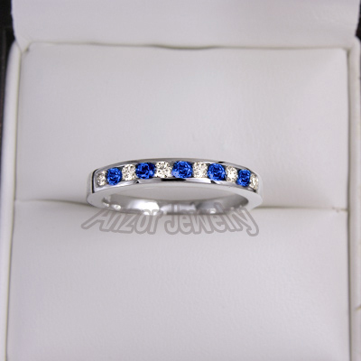 14k Gold Diamond & Sapphire Wedding Band Ring R1747