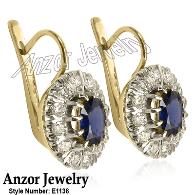 Russian Jewelry Sapphire & Diamond Earrings 14K E1138