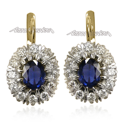 Russian Jewelry Sapphire & Diamond Earrings 14K E1138