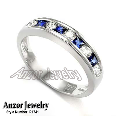 Wedding Band Ring Diamond and Sapphire 14k R1741