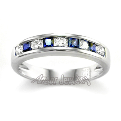 Wedding Band Ring Diamond and Sapphire 14k R1741